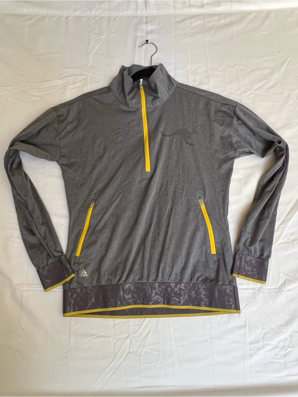 adidas Men's Gray Performance Half-Zip Pullover with Yellow Accents